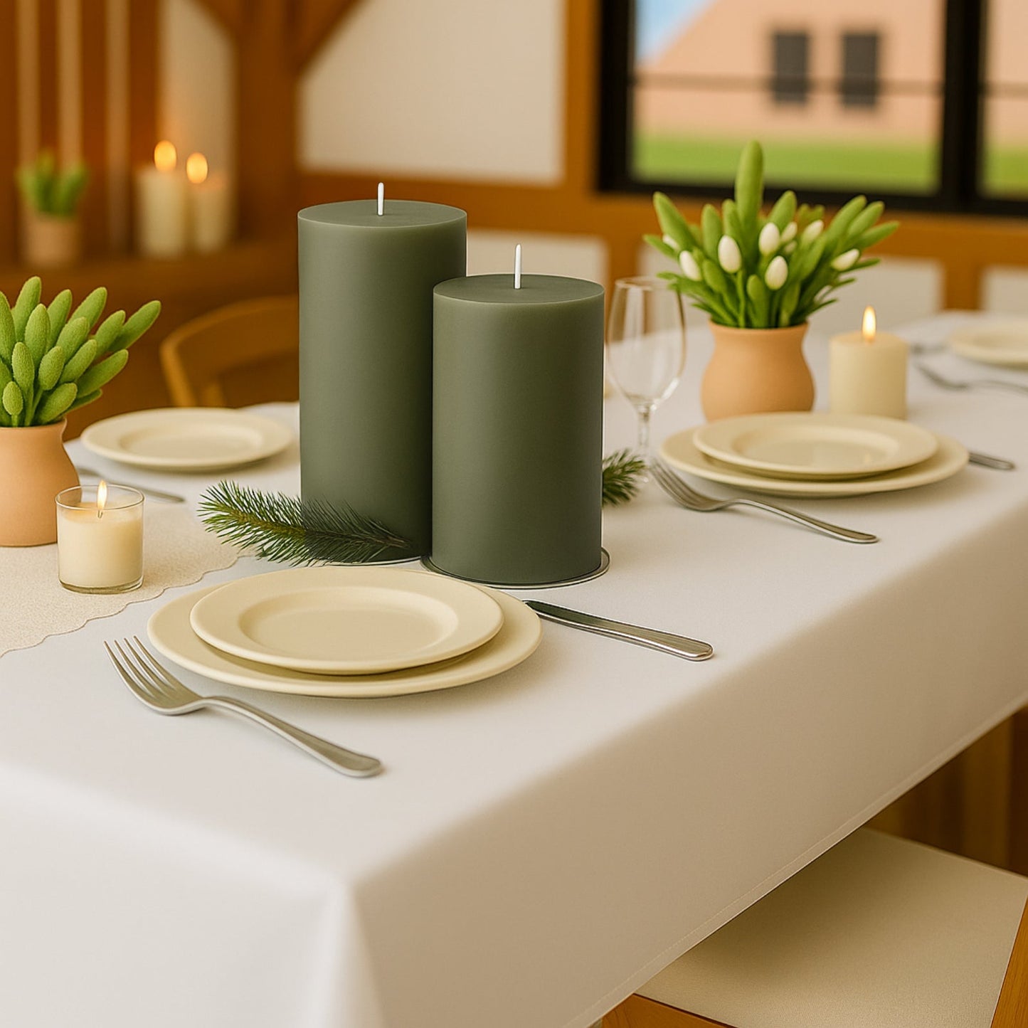 6-Pack Unscented Dripless Pillar Candles â€“ 3"x9" Dusty Sage Green Paraffin Wax with Smokeless Cotton Wicks, Clean & Long-Lasting 90-Hour Burn