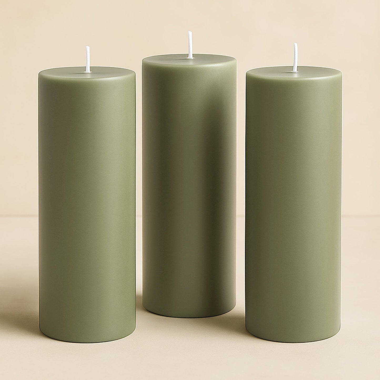 6-Pack Unscented Dripless Pillar Candles â€“ 3"x9" Dusty Sage Green Paraffin Wax with Smokeless Cotton Wicks, Clean & Long-Lasting 90-Hour Burn