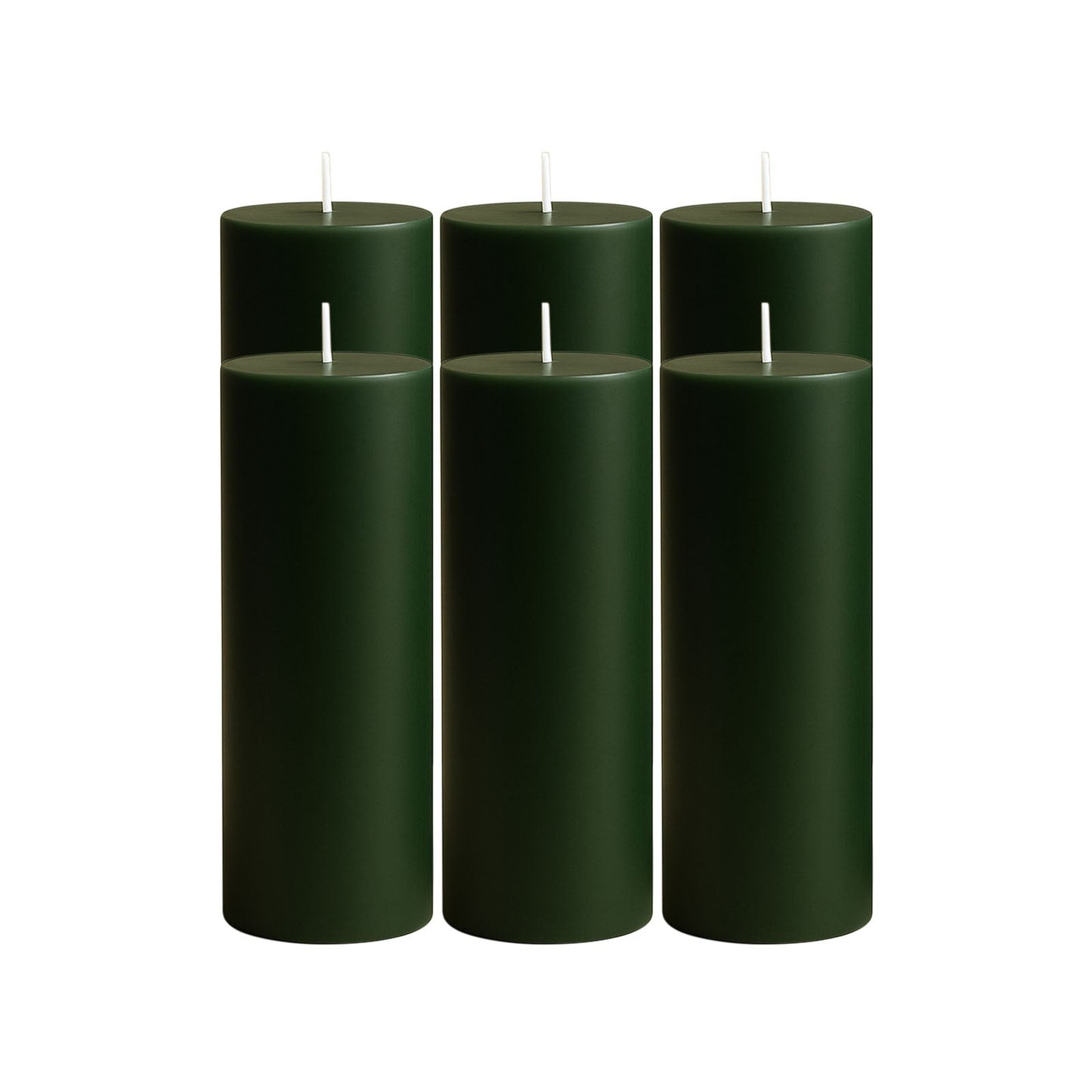 6-Pack Unscented Dripless Pillar Candles â€“ 3"x9" Hunter Emerald Green Paraffin Wax with Smokeless Cotton Wicks, Clean & Long-Lasting 90-Hour Burn