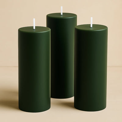 6-Pack Unscented Dripless Pillar Candles â€“ 3"x9" Hunter Emerald Green Paraffin Wax with Smokeless Cotton Wicks, Clean & Long-Lasting 90-Hour Burn