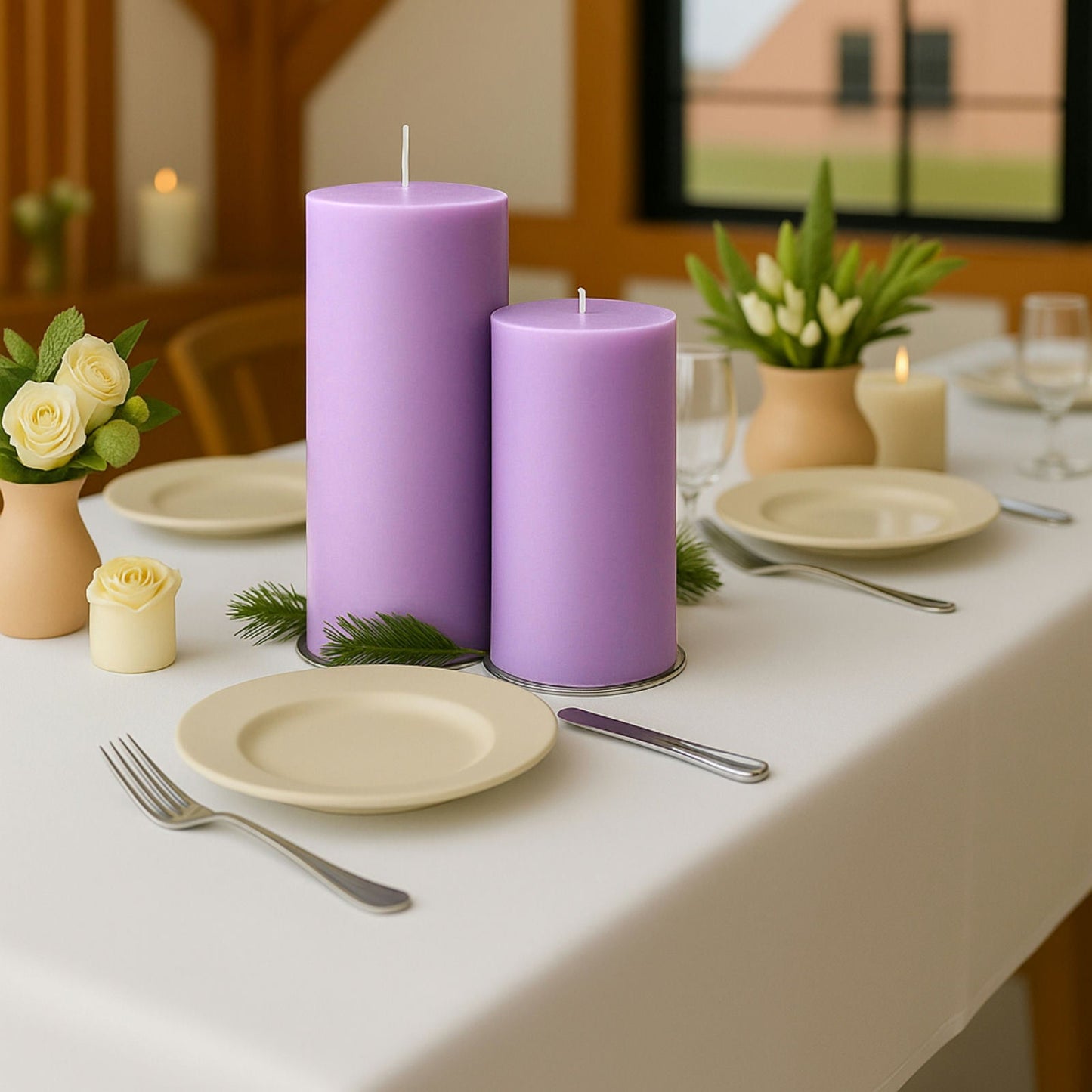 6-Pack Unscented Dripless Pillar Candles â€“ 3"x9" Lavender Lilac Paraffin Wax with Smokeless Cotton Wicks, Clean & Long-Lasting 90-Hour Burn