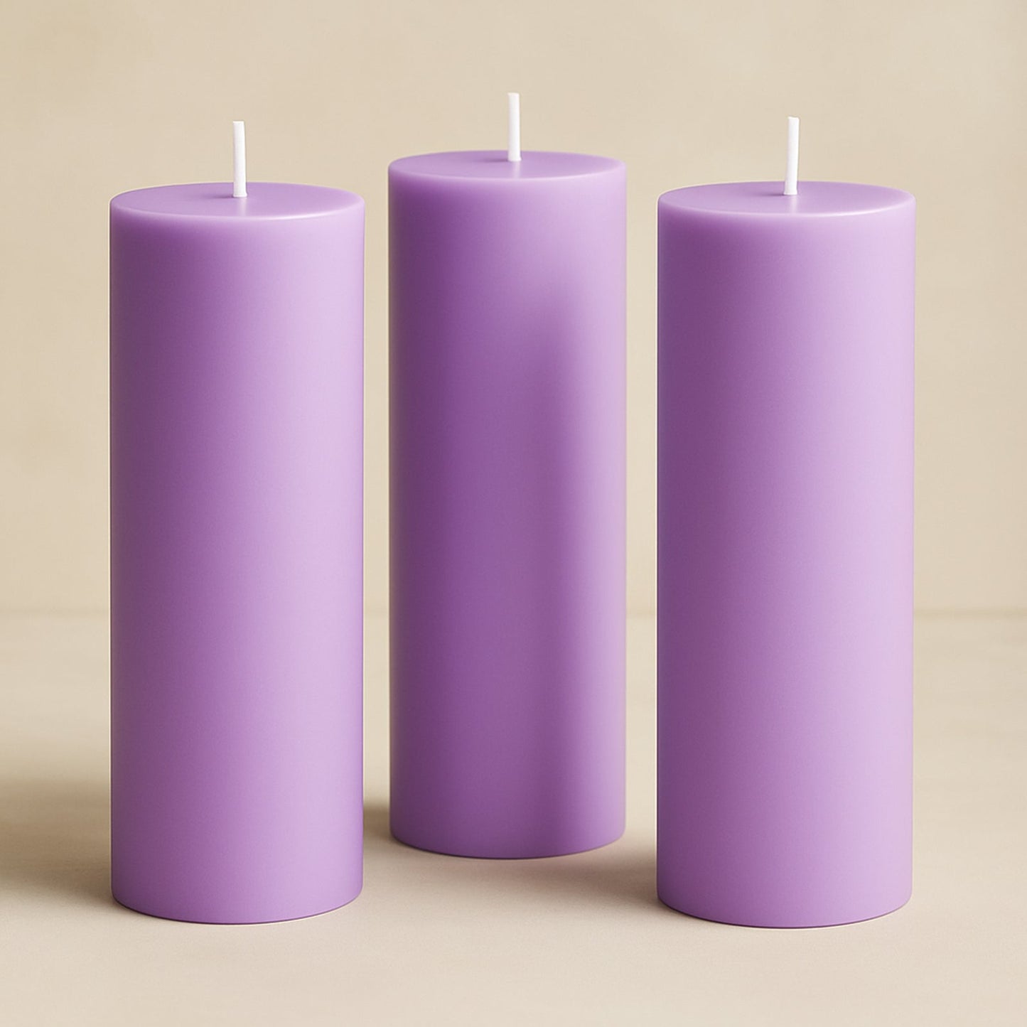 6-Pack Unscented Dripless Pillar Candles â€“ 3"x9" Lavender Lilac Paraffin Wax with Smokeless Cotton Wicks, Clean & Long-Lasting 90-Hour Burn