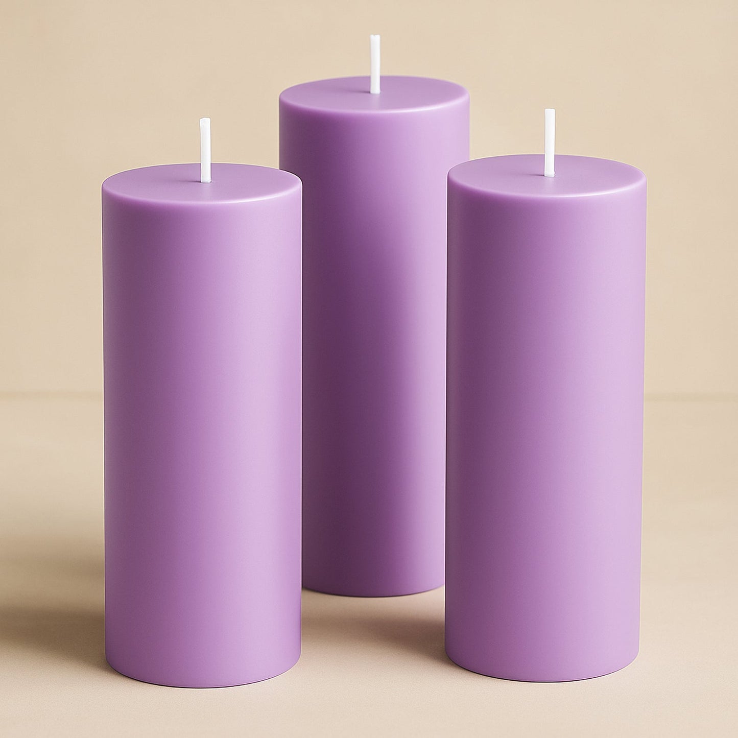 6-Pack Unscented Dripless Pillar Candles â€“ 3"x9" Lavender Lilac Paraffin Wax with Smokeless Cotton Wicks, Clean & Long-Lasting 90-Hour Burn