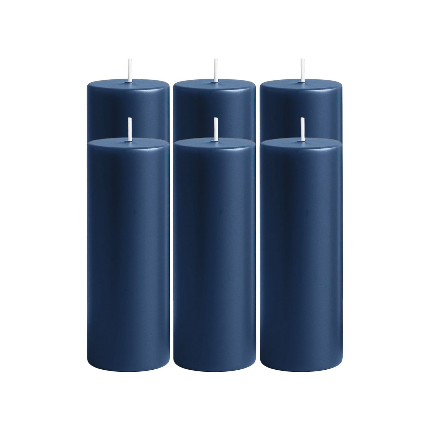 6-Pack Unscented Dripless Pillar Candles â€“ 3"x9" Navy Blue Paraffin Wax with Smokeless Cotton Wicks, Clean & Long-Lasting 90-Hour Burn