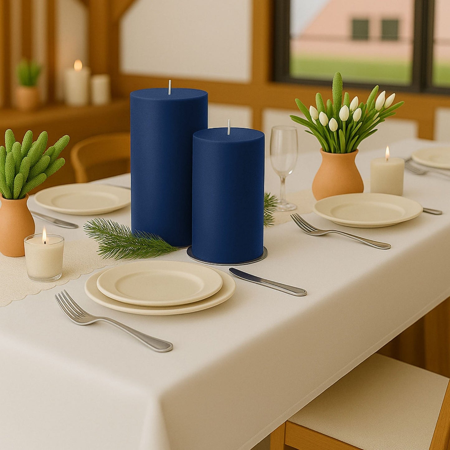 6-Pack Unscented Dripless Pillar Candles â€“ 3"x9" Navy Blue Paraffin Wax with Smokeless Cotton Wicks, Clean & Long-Lasting 90-Hour Burn