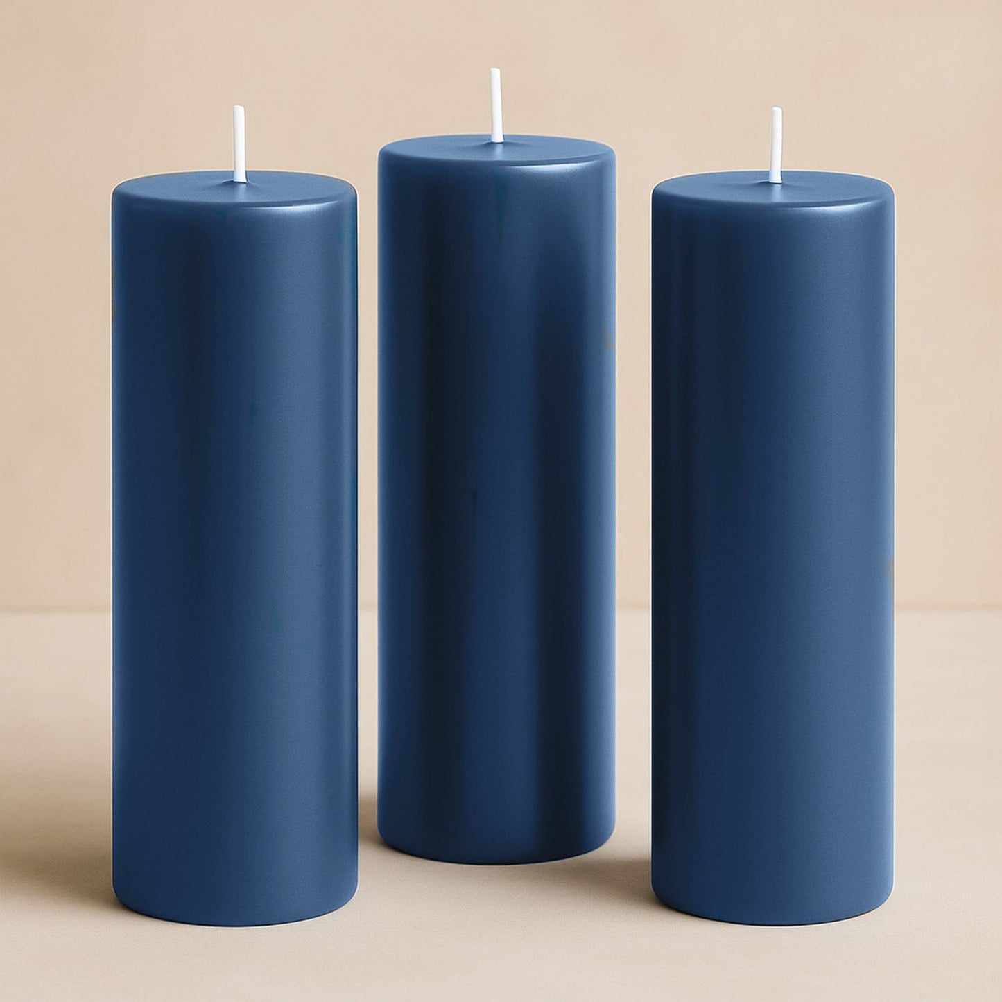 6-Pack Unscented Dripless Pillar Candles â€“ 3"x9" Navy Blue Paraffin Wax with Smokeless Cotton Wicks, Clean & Long-Lasting 90-Hour Burn