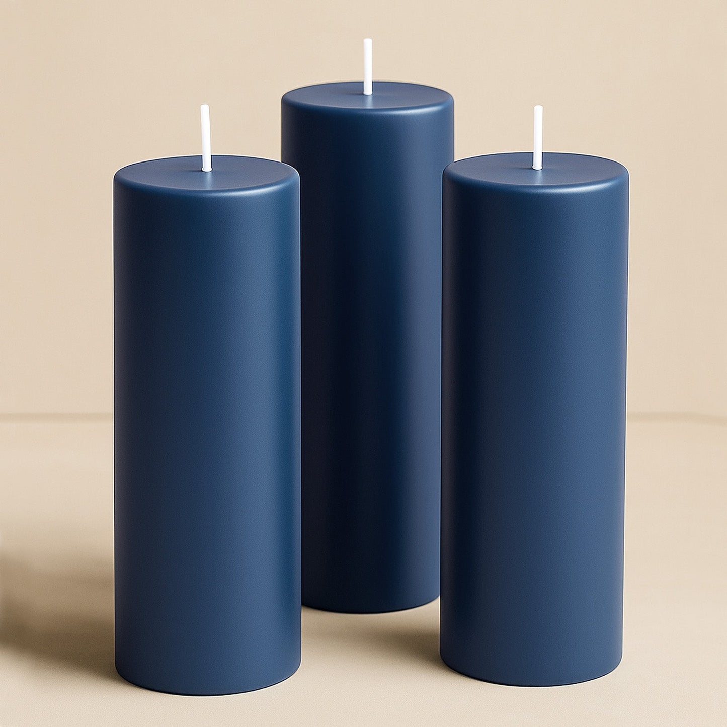 6-Pack Unscented Dripless Pillar Candles â€“ 3"x9" Navy Blue Paraffin Wax with Smokeless Cotton Wicks, Clean & Long-Lasting 90-Hour Burn