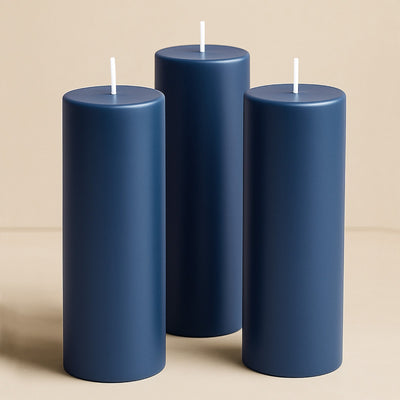 6-Pack Unscented Dripless Pillar Candles â€“ 3"x9" Navy Blue Paraffin Wax with Smokeless Cotton Wicks, Clean & Long-Lasting 90-Hour Burn