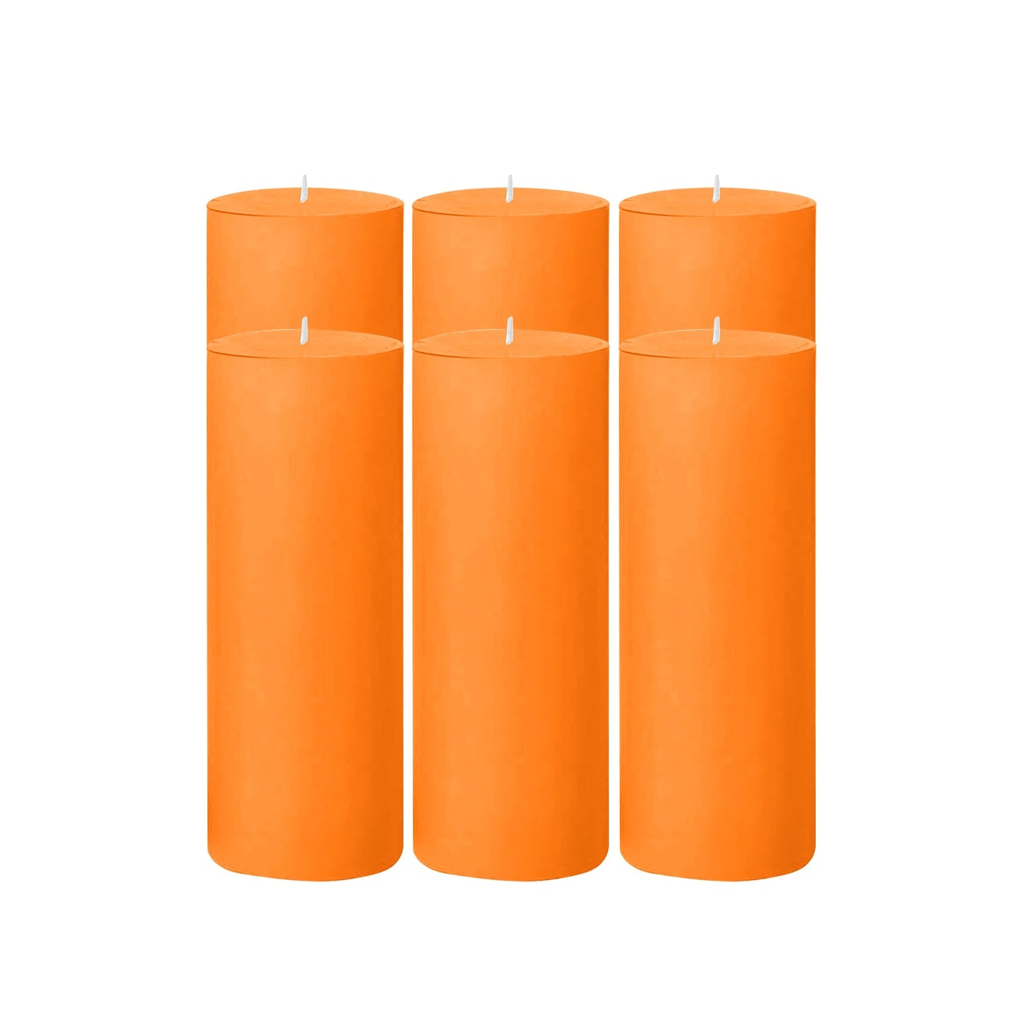 6-Pack Unscented Dripless Pillar Candles â€“ 3"x9" Orange Paraffin Wax with Smokeless Cotton Wicks, Clean & Long-Lasting 90-Hour Burn