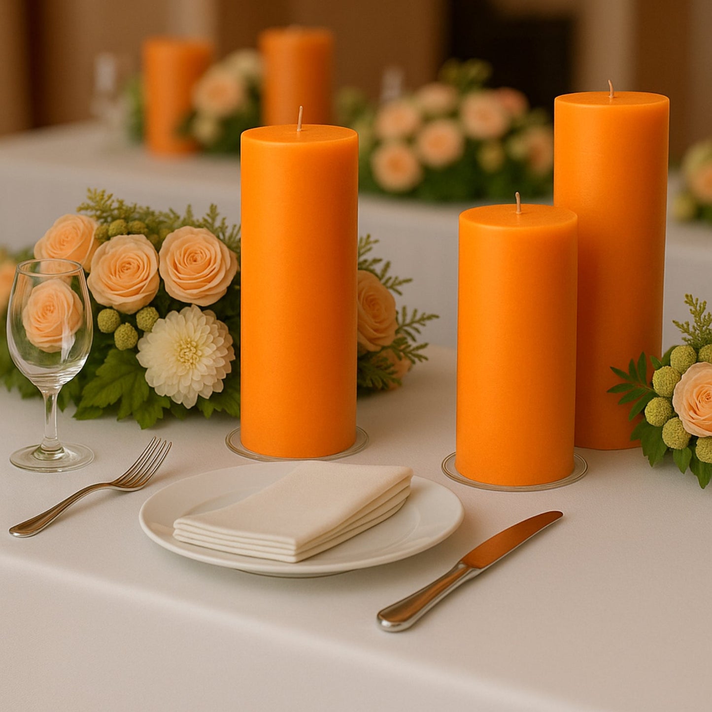 6-Pack Unscented Dripless Pillar Candles â€“ 3"x9" Orange Paraffin Wax with Smokeless Cotton Wicks, Clean & Long-Lasting 90-Hour Burn