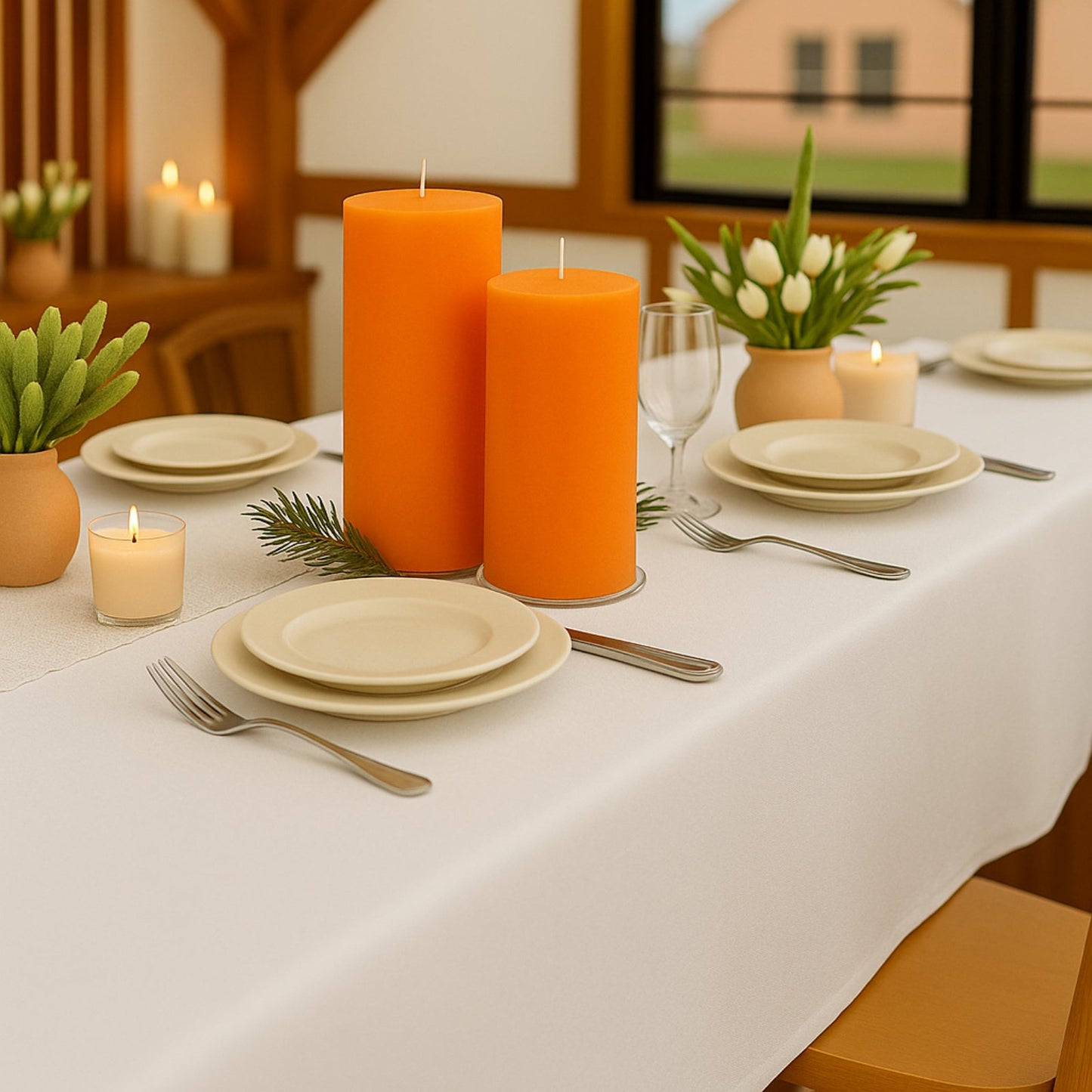 6-Pack Unscented Dripless Pillar Candles â€“ 3"x9" Orange Paraffin Wax with Smokeless Cotton Wicks, Clean & Long-Lasting 90-Hour Burn