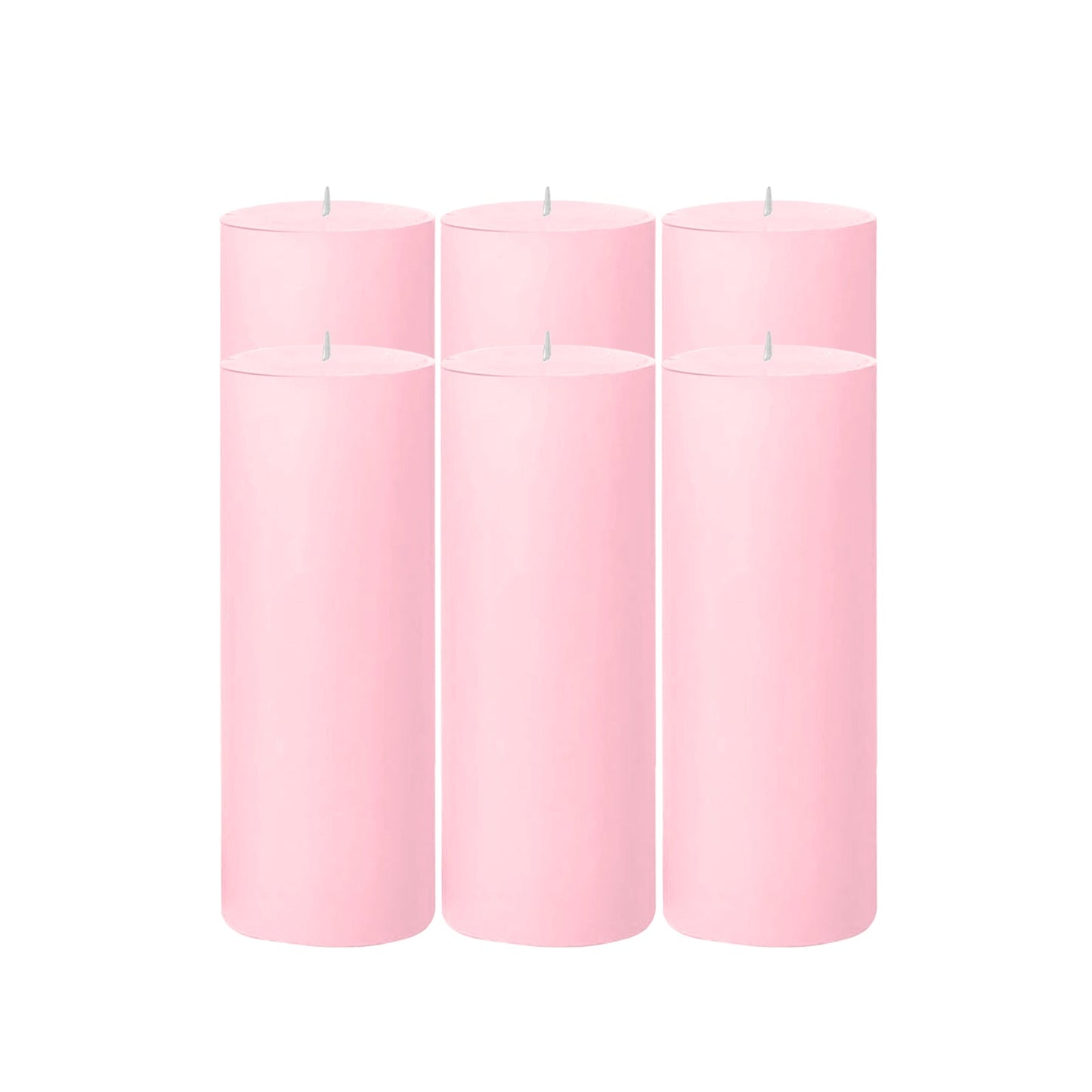 6-Pack Unscented Dripless Pillar Candles â€“ 3"x9" Pink Paraffin Wax with Smokeless Cotton Wicks, Clean & Long-Lasting 90-Hour Burn