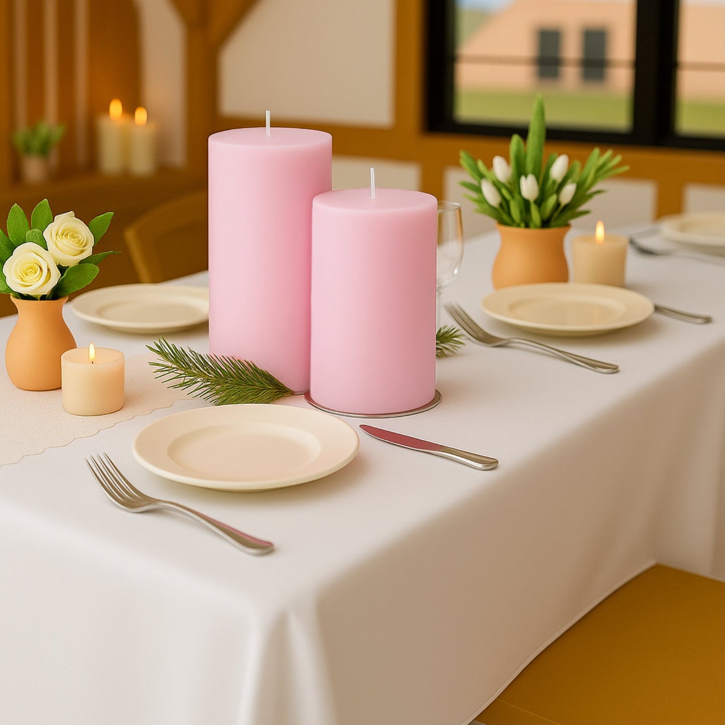 6-Pack Unscented Dripless Pillar Candles â€“ 3"x9" Pink Paraffin Wax with Smokeless Cotton Wicks, Clean & Long-Lasting 90-Hour Burn