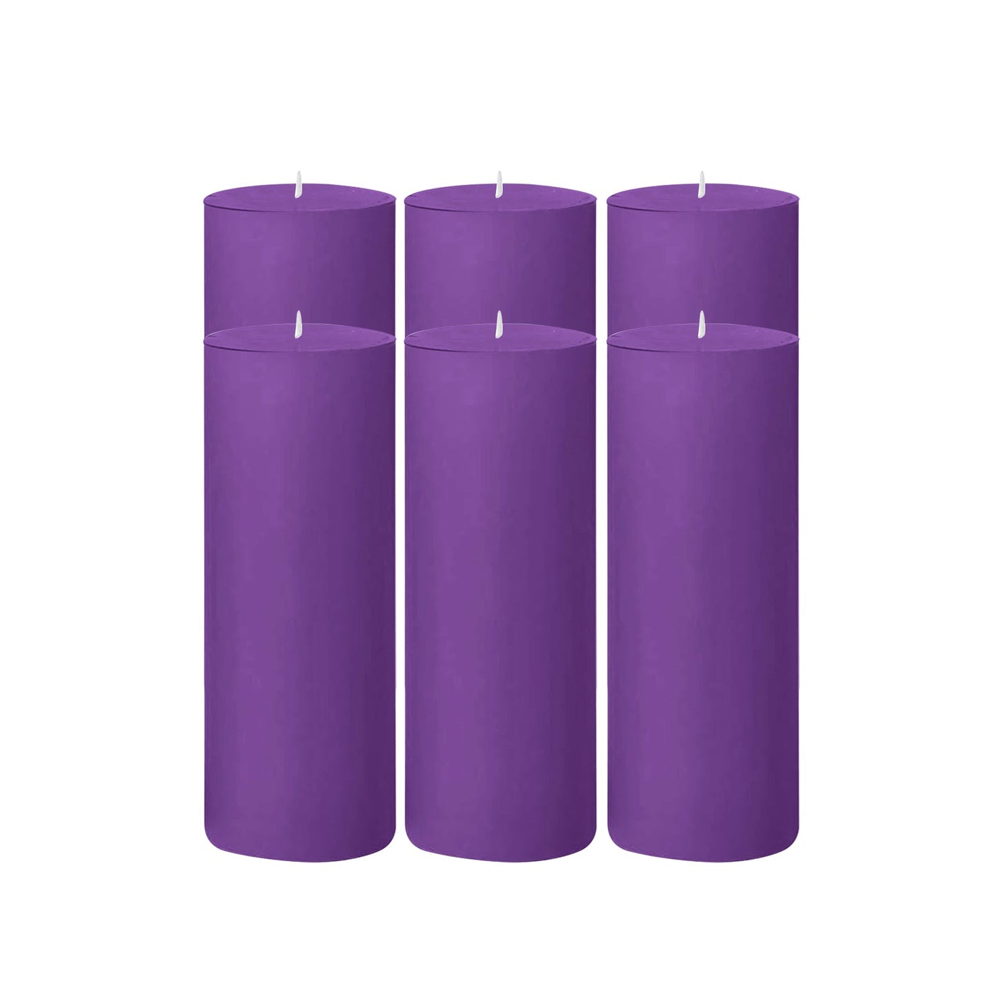 6-Pack Unscented Dripless Pillar Candles â€“ 3"x9" Purple Paraffin Wax with Smokeless Cotton Wicks, Clean & Long-Lasting 90-Hour Burn