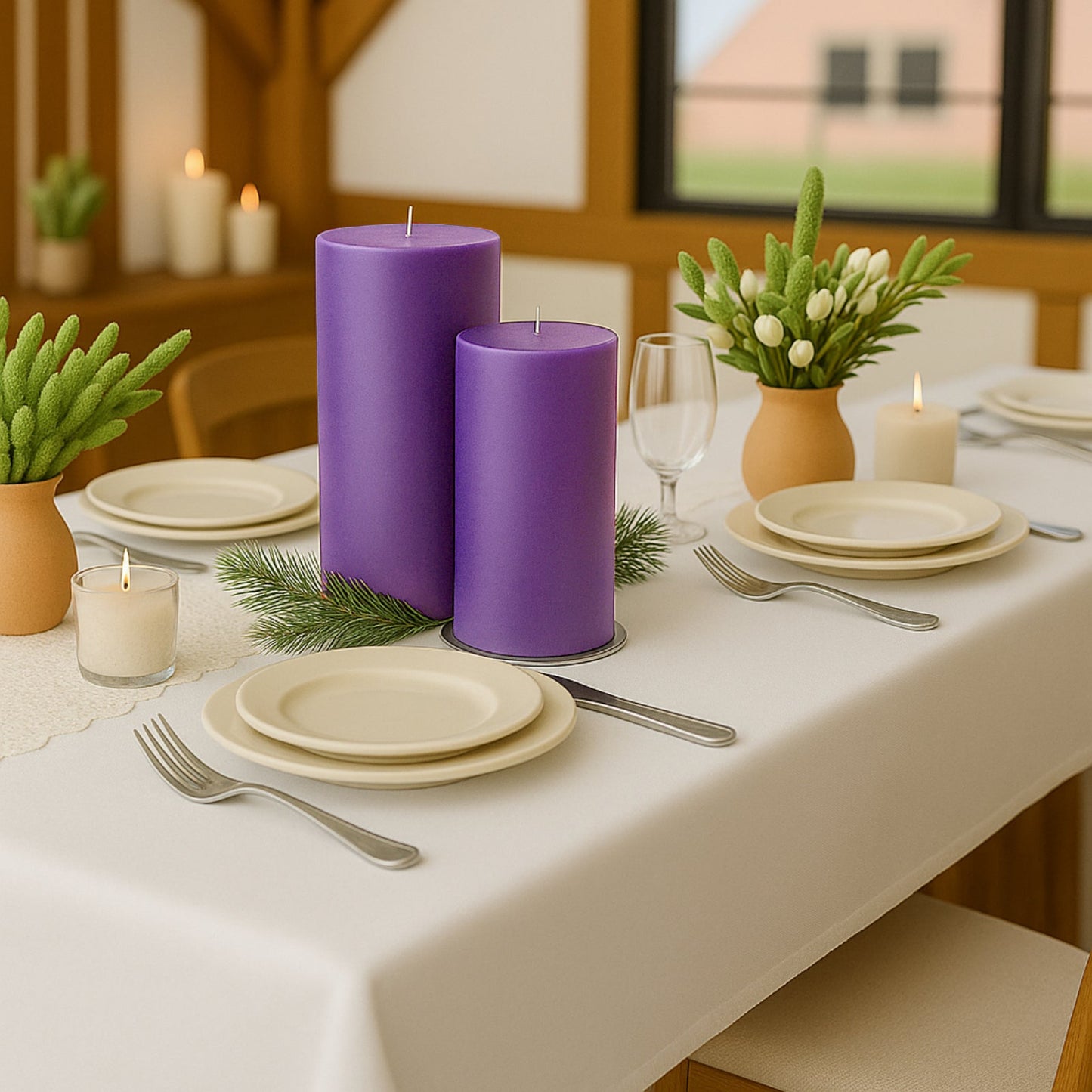 6-Pack Unscented Dripless Pillar Candles â€“ 3"x9" Purple Paraffin Wax with Smokeless Cotton Wicks, Clean & Long-Lasting 90-Hour Burn