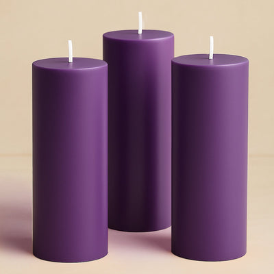 6-Pack Unscented Dripless Pillar Candles â€“ 3"x9" Purple Paraffin Wax with Smokeless Cotton Wicks, Clean & Long-Lasting 90-Hour Burn