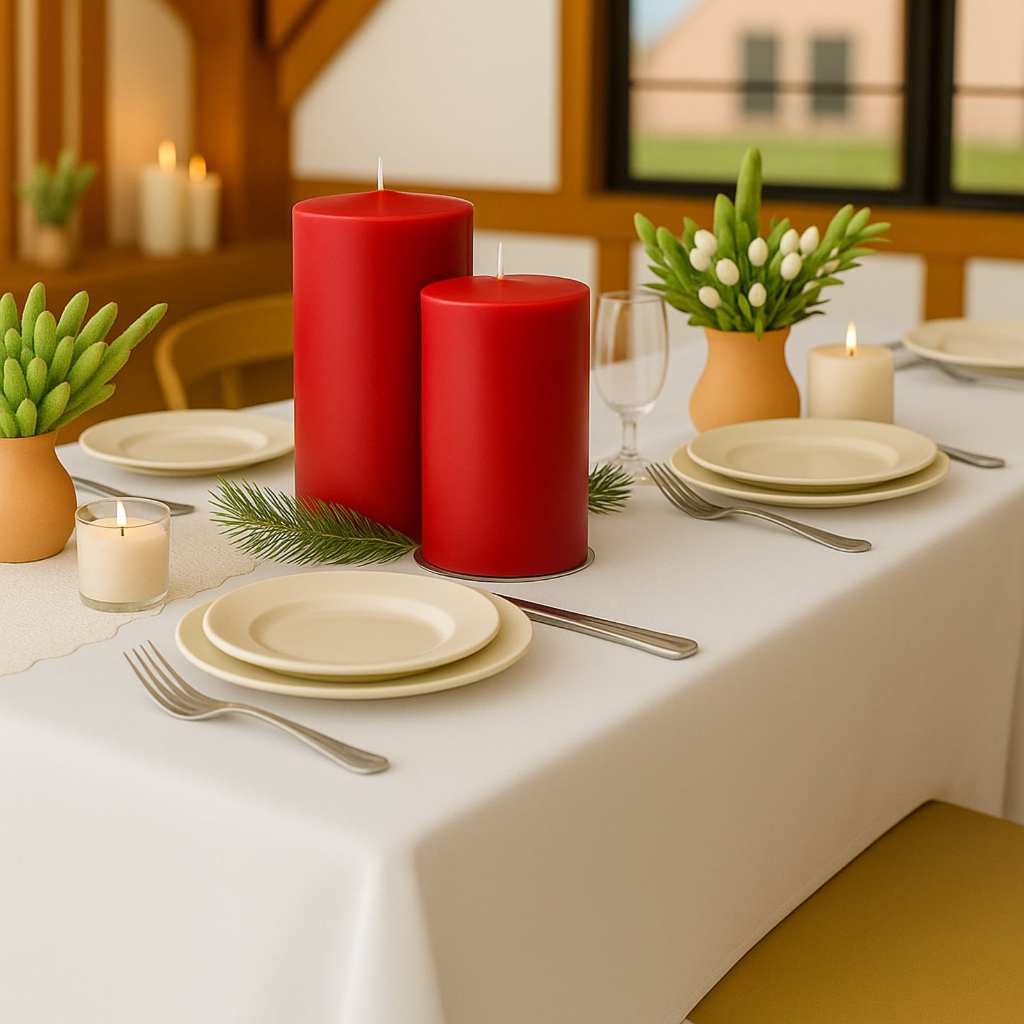 6-Pack Unscented Dripless Pillar Candles â€“ 3"x9" Red Paraffin Wax with Smokeless Cotton Wicks, Clean & Long-Lasting 90-Hour Burn