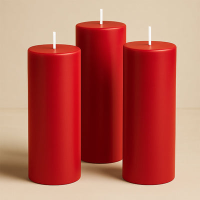 6-Pack Unscented Dripless Pillar Candles â€“ 3"x9" Red Paraffin Wax with Smokeless Cotton Wicks, Clean & Long-Lasting 90-Hour Burn