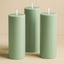 6-Pack Unscented Dripless Pillar Candles â€“ 3"x9" Sage Green Paraffin Wax with Smokeless Cotton Wicks, Clean & Long-Lasting 90-Hour Burn