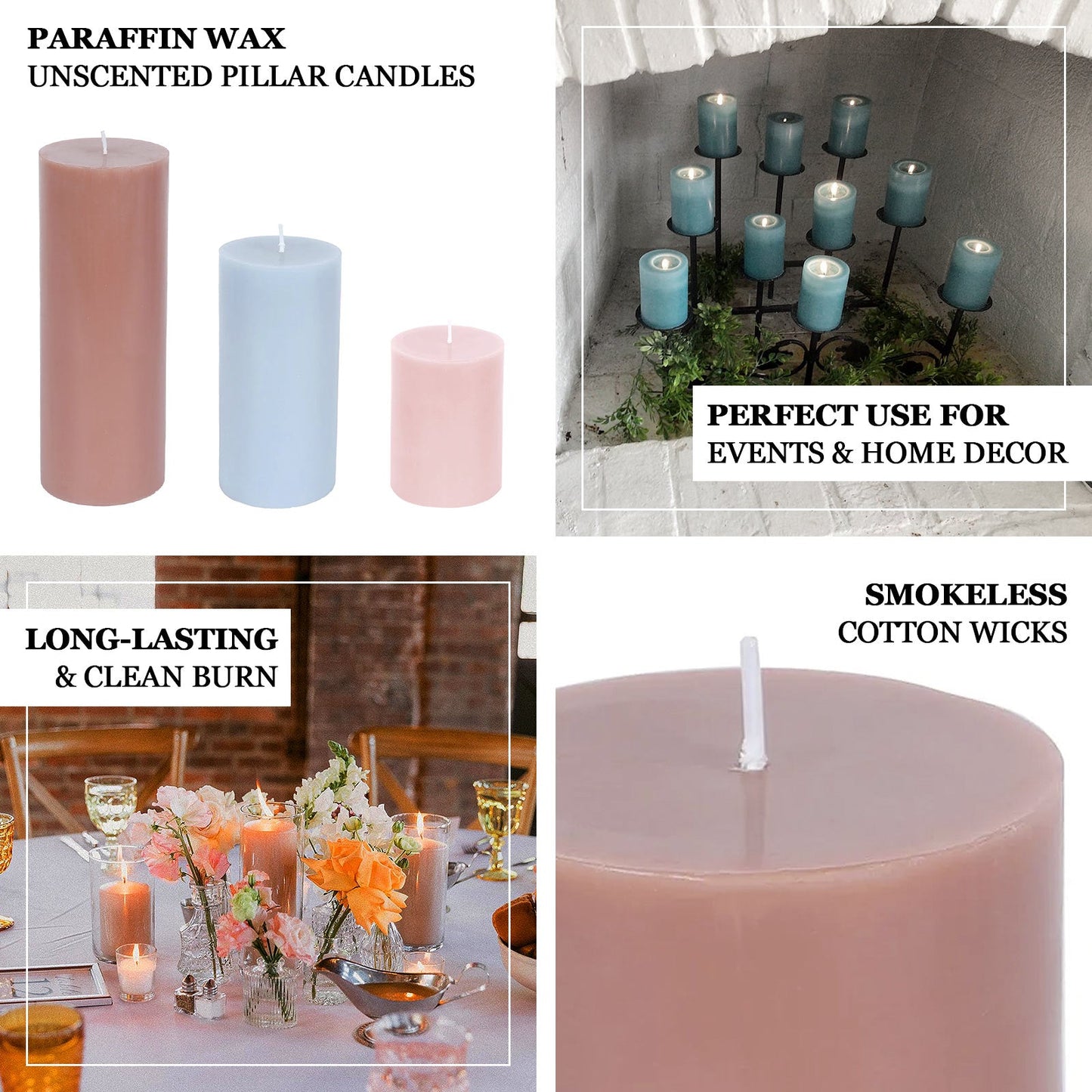 12-Pack 3"x4" Unscented Dripless Pillar Candles â€“ Dusty Blue Long-Burning Wax Candles with Cotton Wicks for Home, Weddings & Event Decor