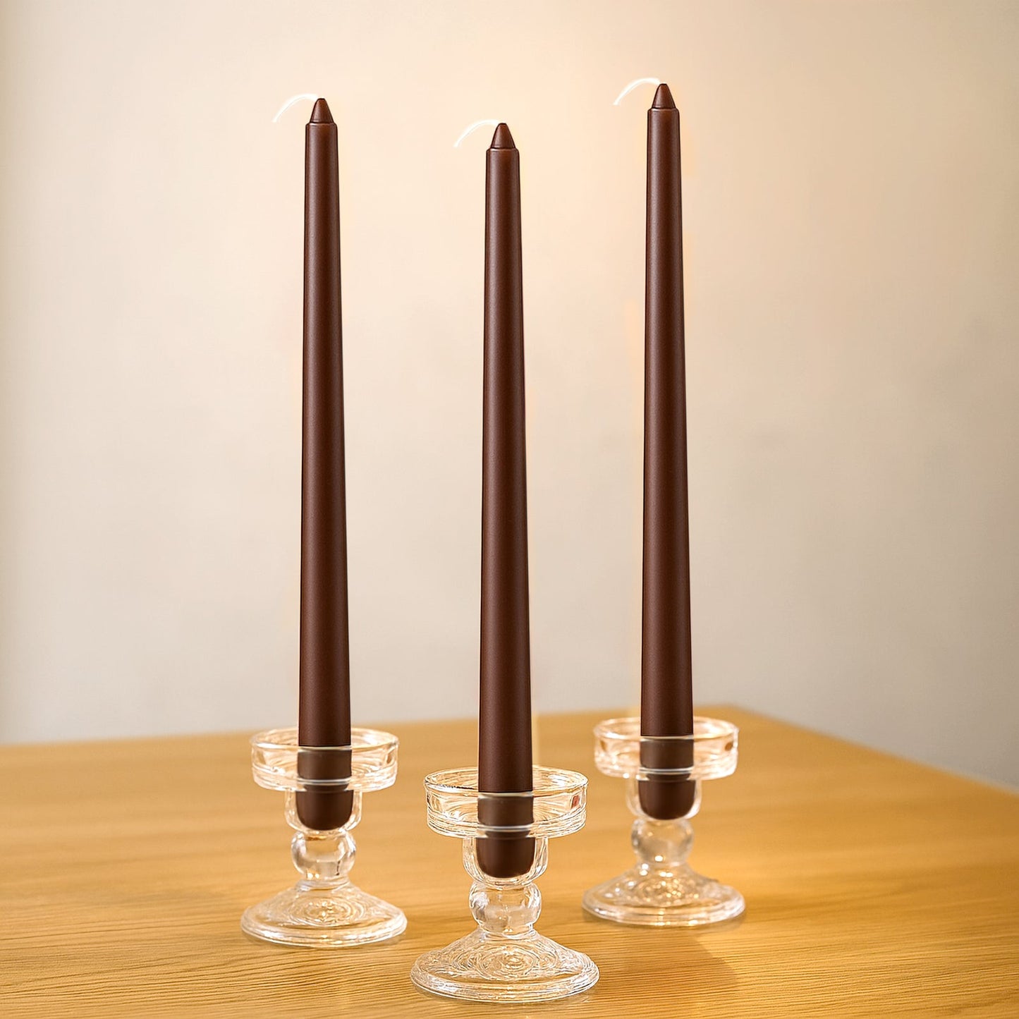 10-Pack Taper Candles Premium Wax Design Cinnamon Brown - Unscented Candles for Upscale Settings 10"