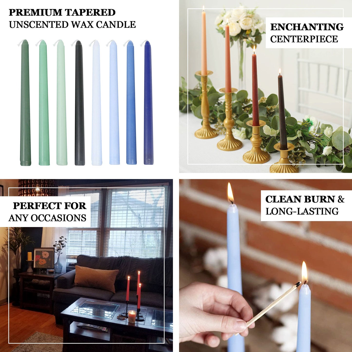 10-Pack Taper Candles Premium Wax Design Pink - Unscented Candles for Upscale Settings 10"