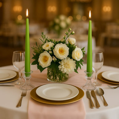 10-Pack Taper Candles Premium Wax Design Apple Green - Unscented Candles for Upscale Settings 10"