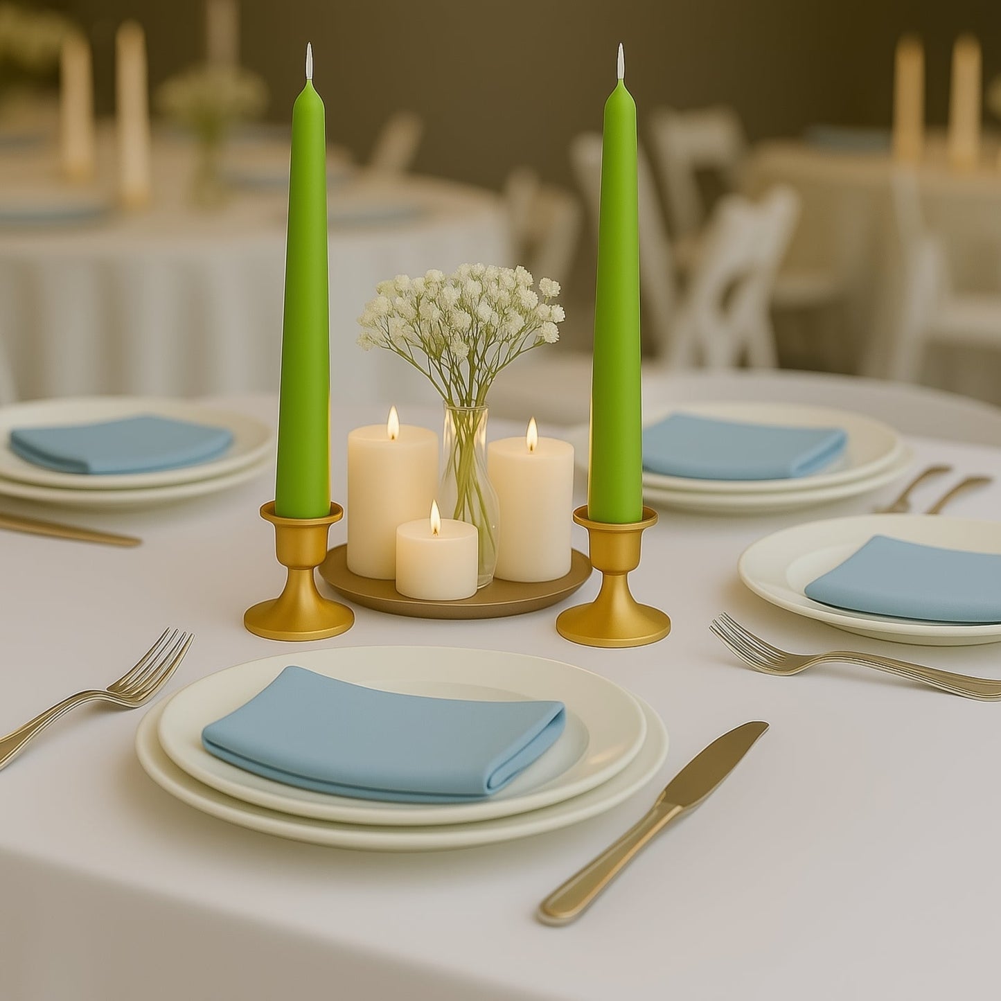 10-Pack Taper Candles Premium Wax Design Apple Green - Unscented Candles for Upscale Settings 10"