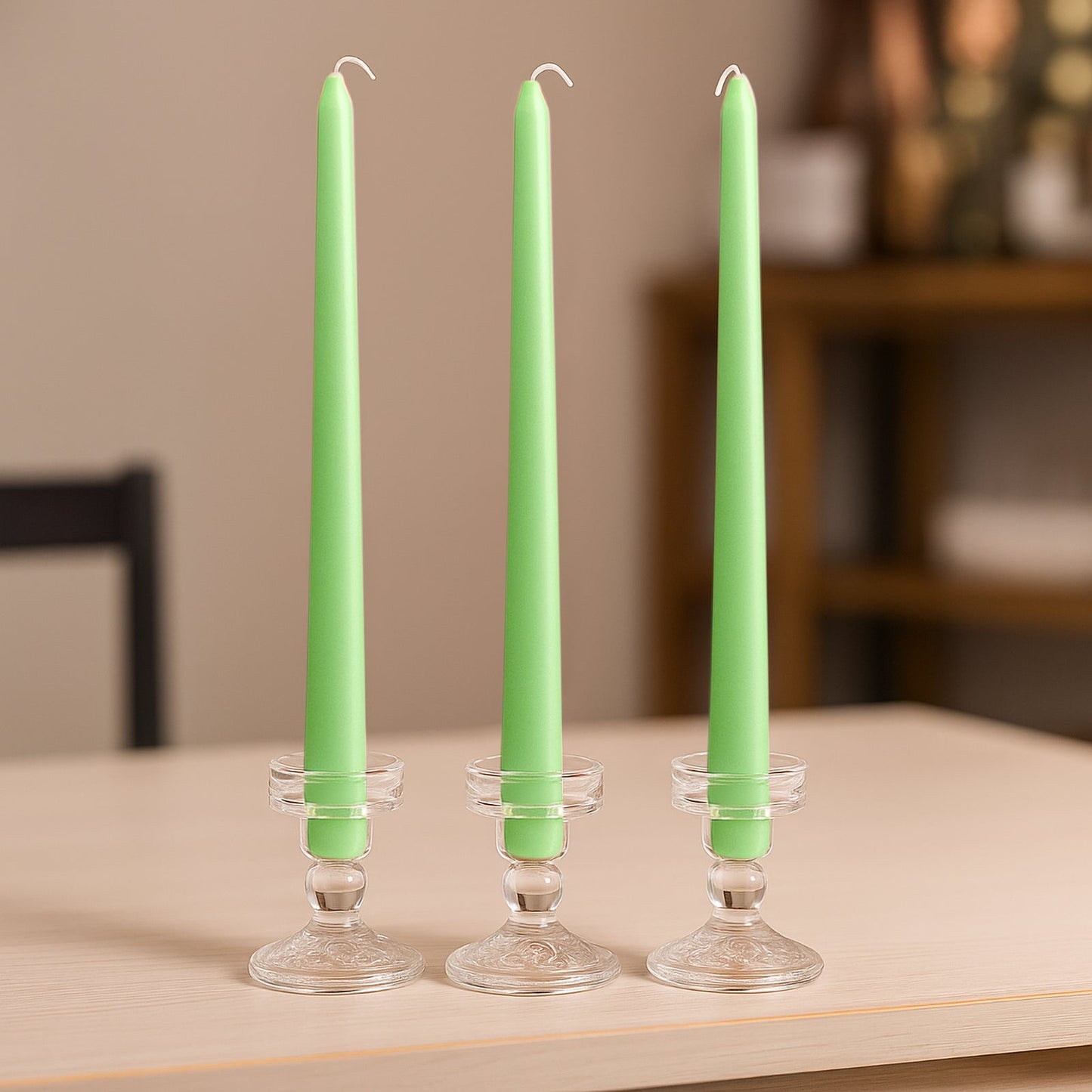 10-Pack Taper Candles Premium Wax Design Apple Green - Unscented Candles for Upscale Settings 10"