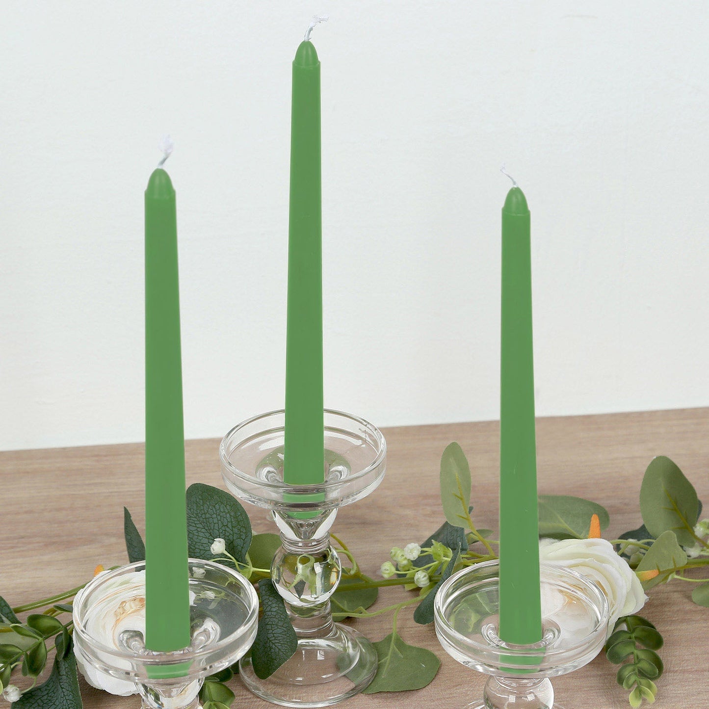 10-Pack Taper Candles Premium Wax Design Green - Unscented Candles for Upscale Settings 10"