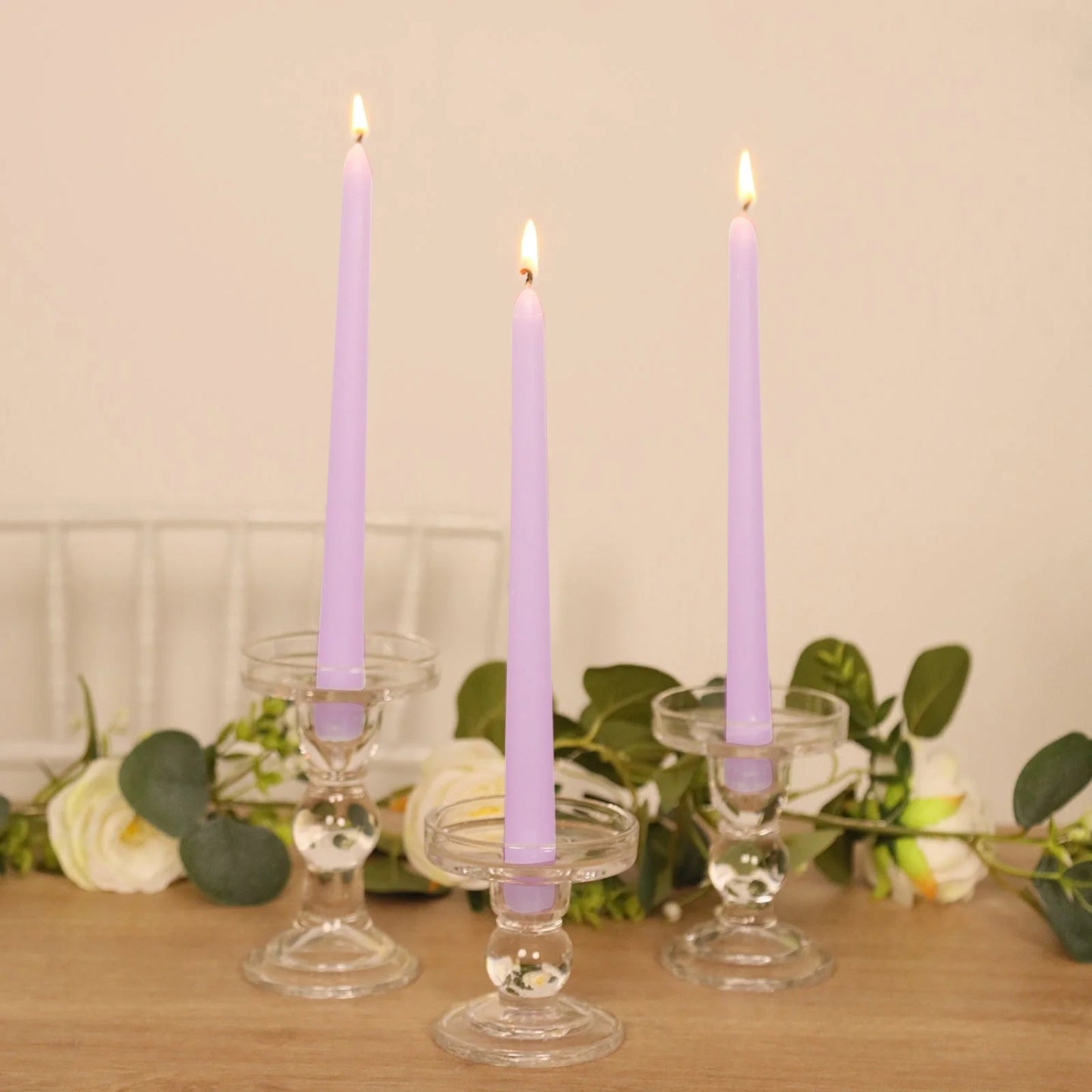 10-Pack Taper Candles Premium Wax Design Lavender Lilac - Unscented Candles for Upscale Settings 10"