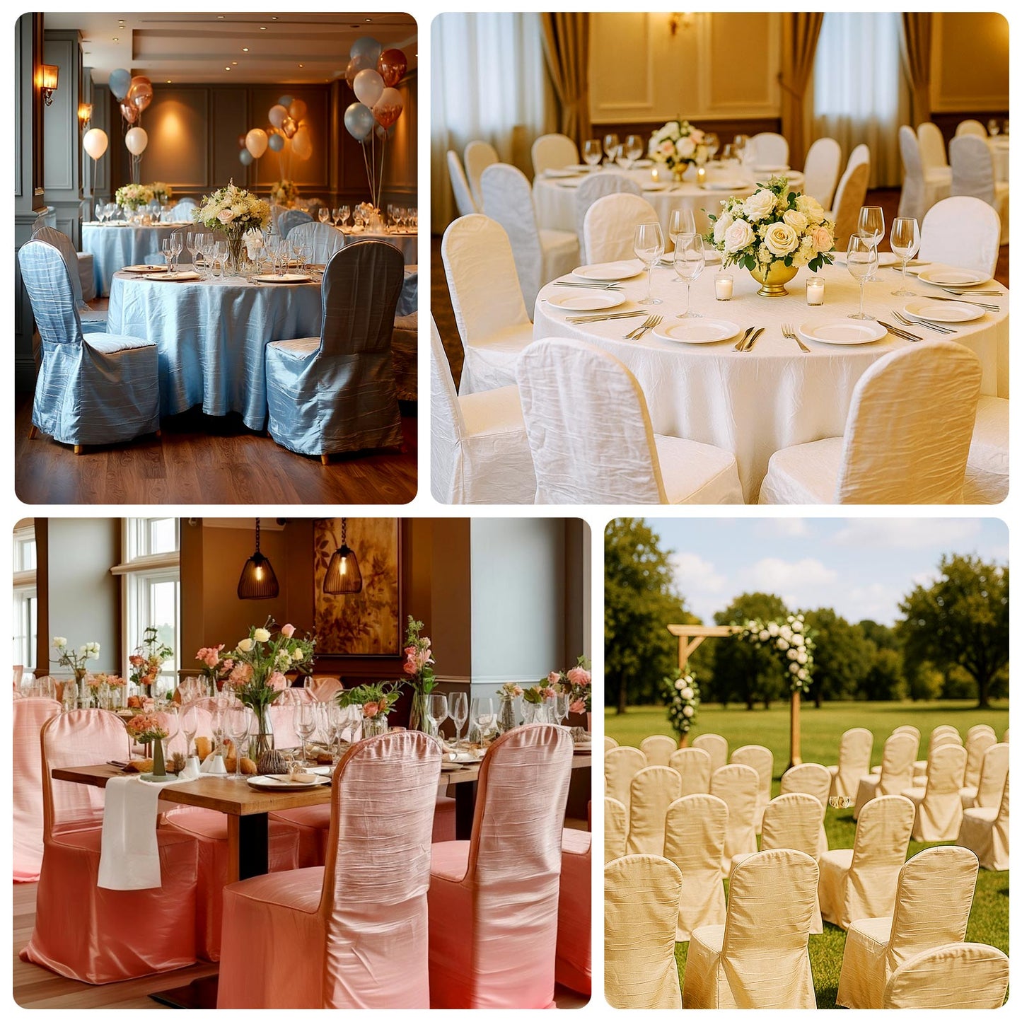 Crinkle Crushed Taffeta Chair Cover for Banquet Chairs Hunter Emerald Green - Reusable Slipcover