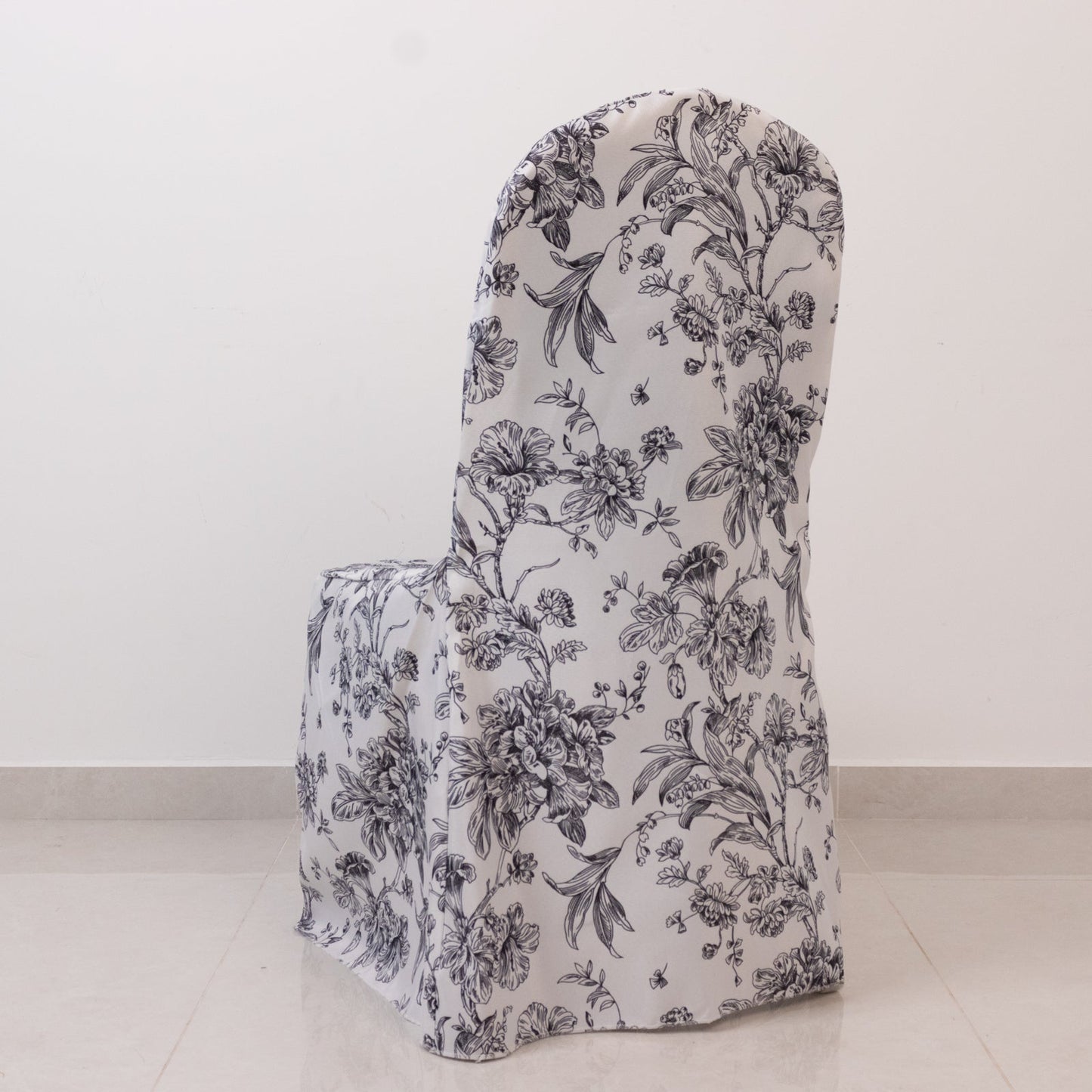 10 Pack Polyester Chair Covers  for Banquet Chairs â€“ White Black French Toile Pattern, Reusable Stain-Resistant Slip-On Slipcovers