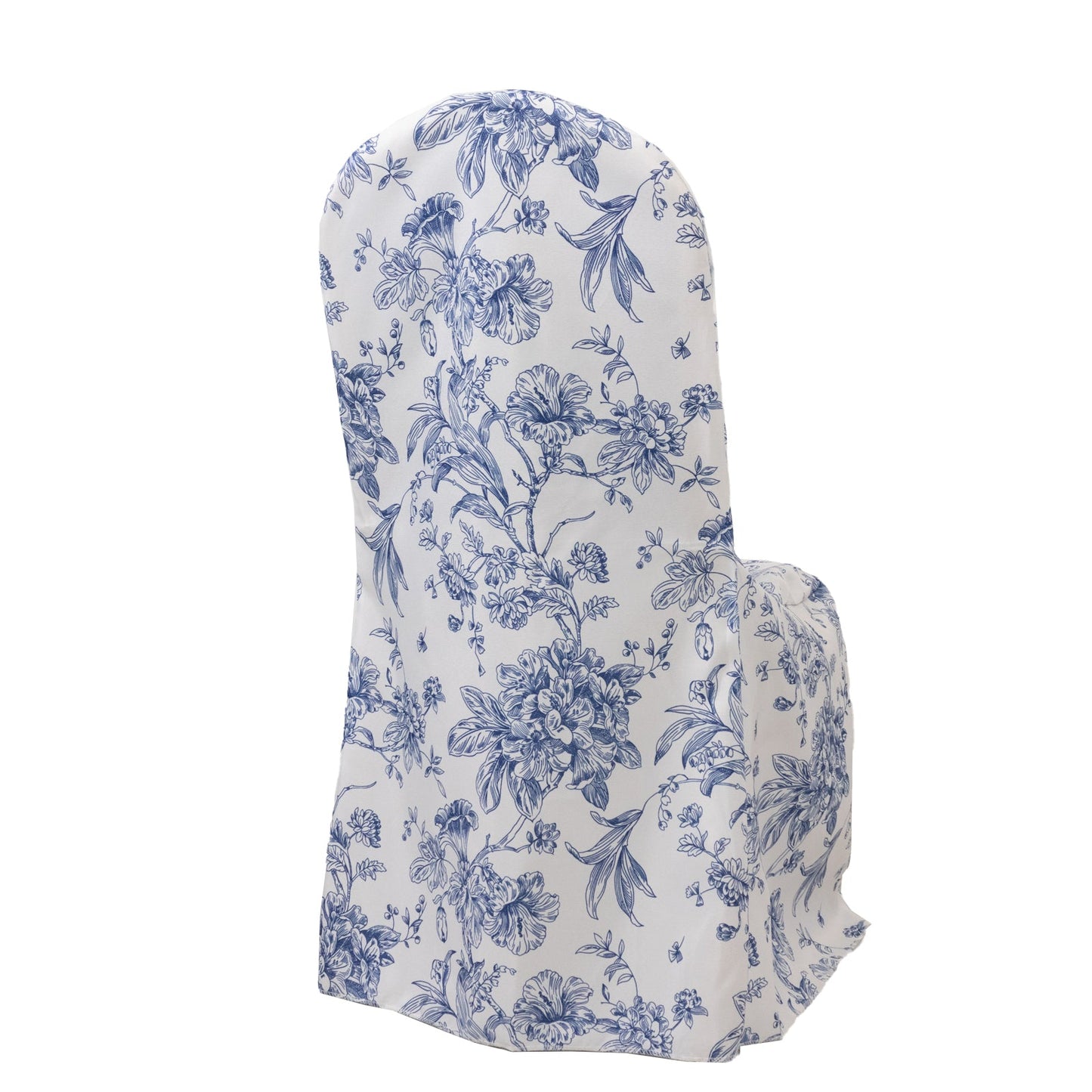 10 Pack Polyester Chair Covers  for Banquet Chairs â€“ White Blue French Toile Pattern, Reusable Stain-Resistant Slip-On Slipcovers