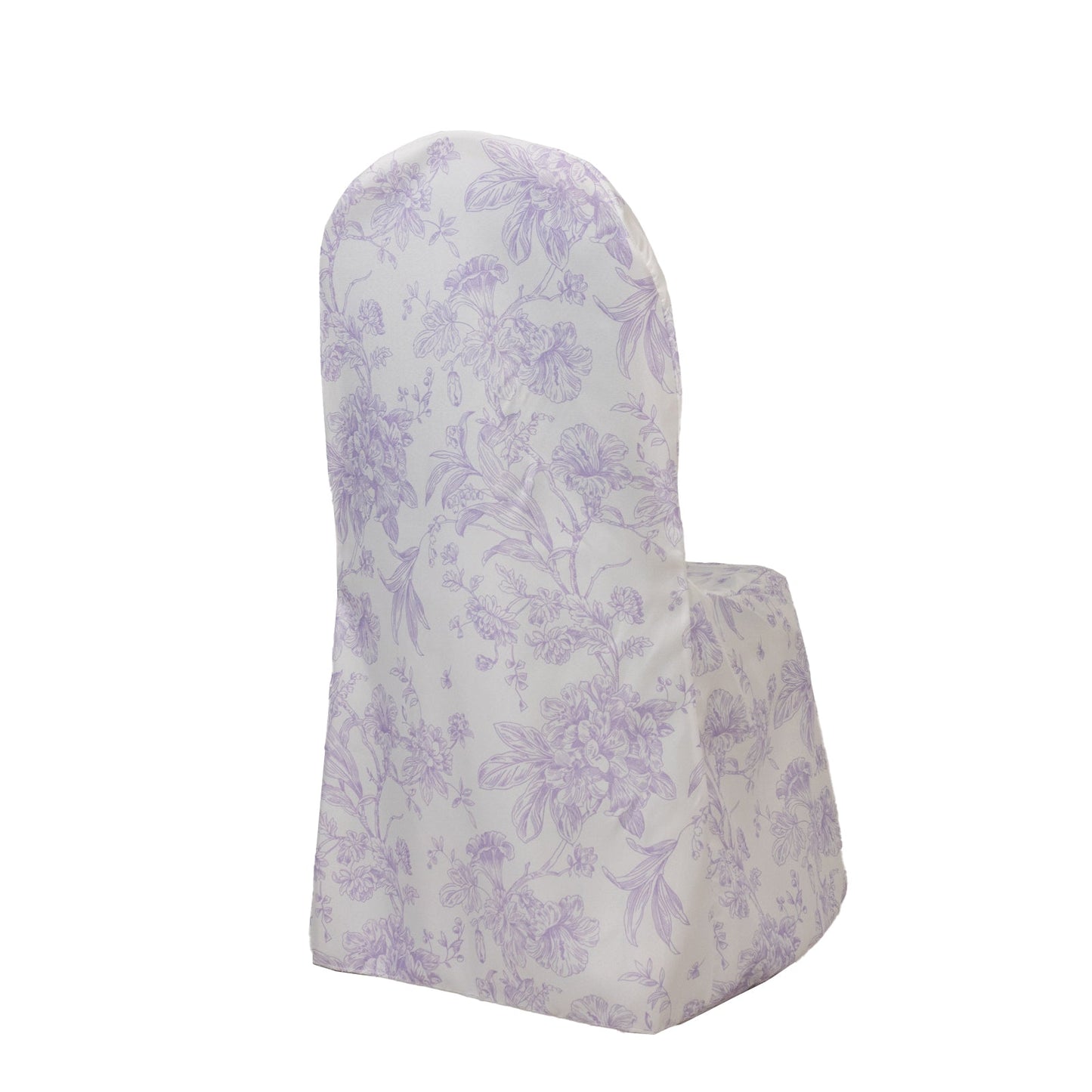10 Pack Polyester Chair Covers  for Banquet Chairs â€“ White Lavender Lilac French Toile Pattern, Reusable Stain-Resistant Slip-On Slipcovers