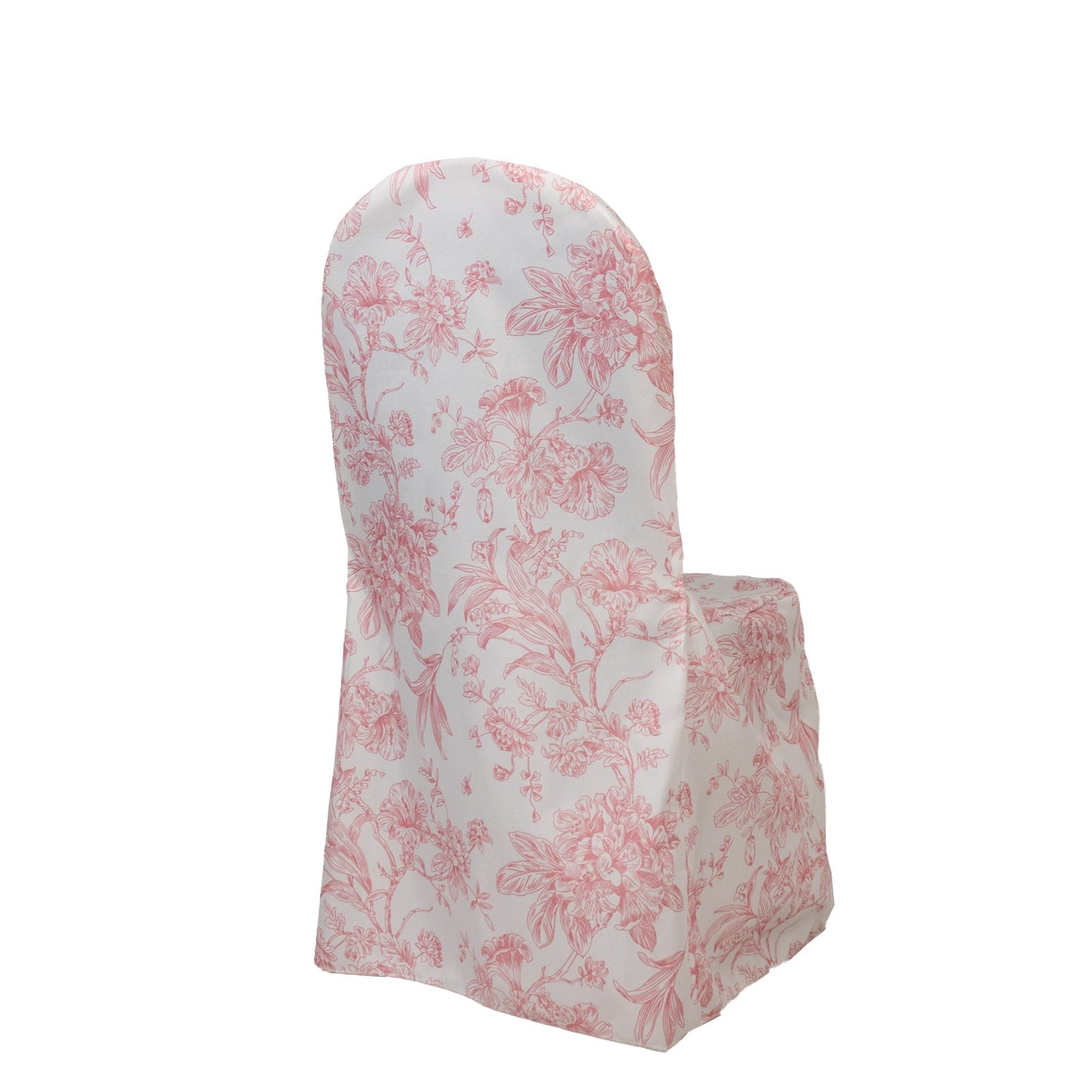 10 Pack Polyester Chair Covers  for Banquet Chairs â€“ White Pink French Toile Pattern, Reusable Stain-Resistant Slip-On Slipcovers
