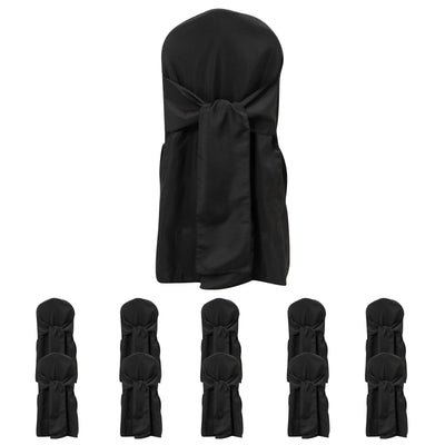 10-Pack Polyester Slip-On Banquet Chair Covers with Attached Sashes â€“ Black Reusable Stain-Resistant Covers for Wedding & Event Decor