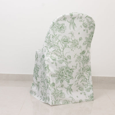 10 Pack Polyester Chair Covers for Folding Chairs â€“ White Dusty Sage Green French Toile Pattern, Reusable Stain-Resistant Slip-On Slipcovers
