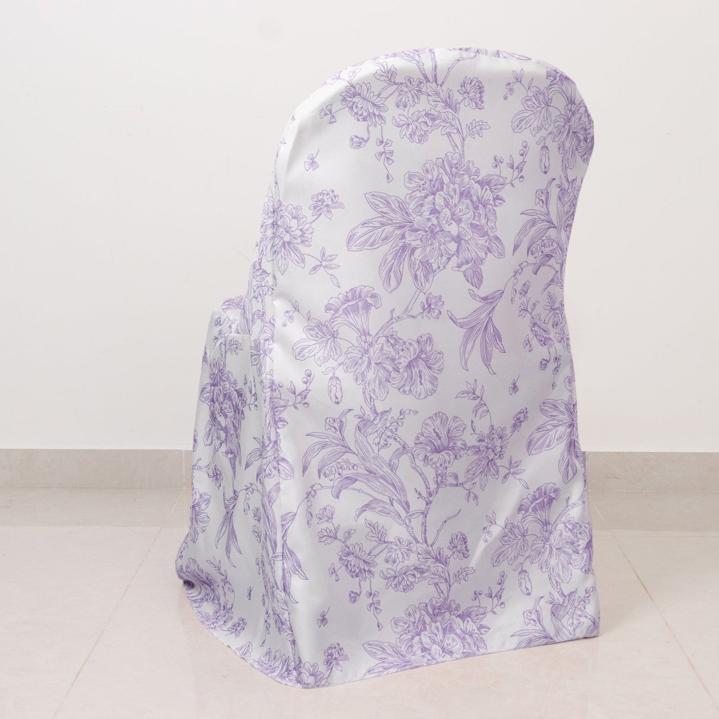 10 Pack Polyester Chair Covers for Folding Chairs â€“ White Lavender Lilac French Toile Pattern, Reusable Stain-Resistant Slip-On Slipcovers