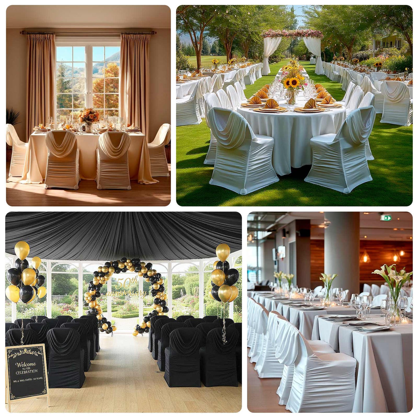 Spandex Folding Chair Cover Ivory with Ruched Swag Back and Foot Pockets â€“ Fitted Stretch Slipcover