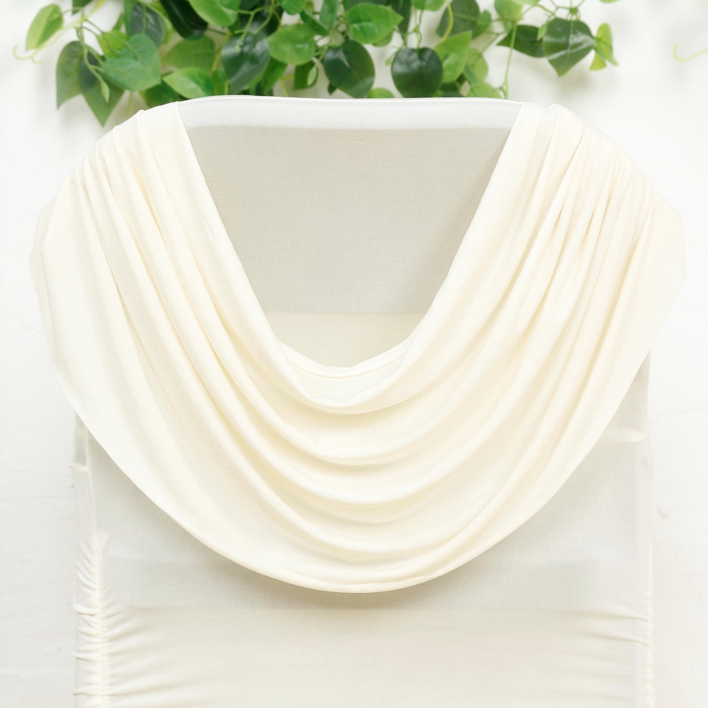 Spandex Folding Chair Cover Ivory with Ruched Swag Back and Foot Pockets â€“ Fitted Stretch Slipcover