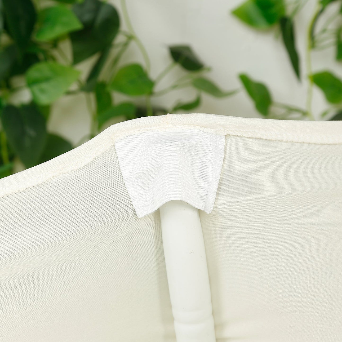 Spandex Folding Chair Cover Ivory with Ruched Swag Back and Foot Pockets â€“ Fitted Stretch Slipcover