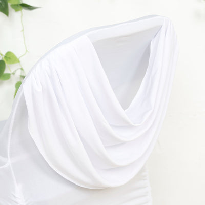 Spandex Folding Chair Cover White with Ruched Swag Back and Foot Pockets â€“ Fitted Stretch Slipcover