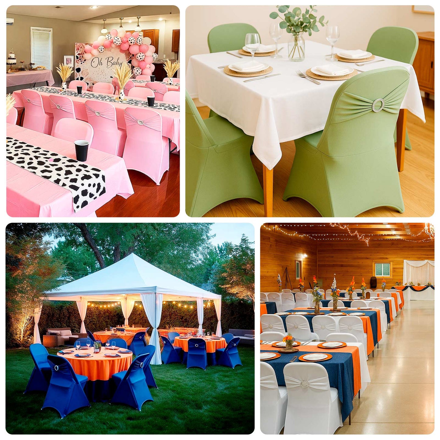 Stretch Spandex Chair Cover Nude for Folding Chairs - Secure Fit Slipcover with Silver Rhinestone Buckled Sash Band