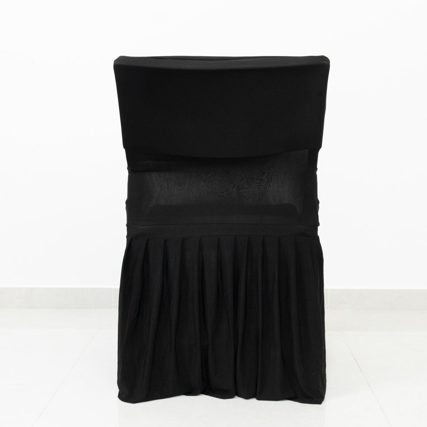 Black Spandex Pleated Lifetime Folding Chair Cover â€“ Stretch Slipcover with Floor-Length Skirt, Also Fits Standard Chairs