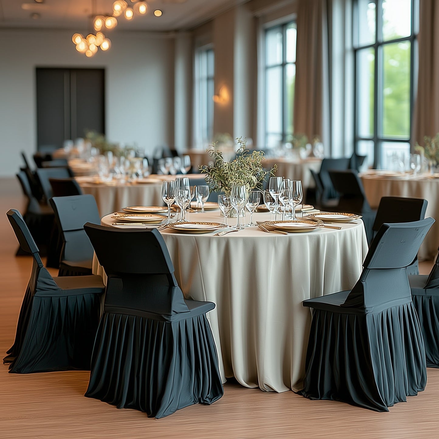 Black Spandex Pleated Lifetime Folding Chair Cover â€“ Stretch Slipcover with Floor-Length Skirt, Also Fits Standard Chairs