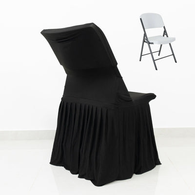 Black Spandex Pleated Lifetime Folding Chair Cover â€“ Stretch Slipcover with Floor-Length Skirt, Also Fits Standard Chairs