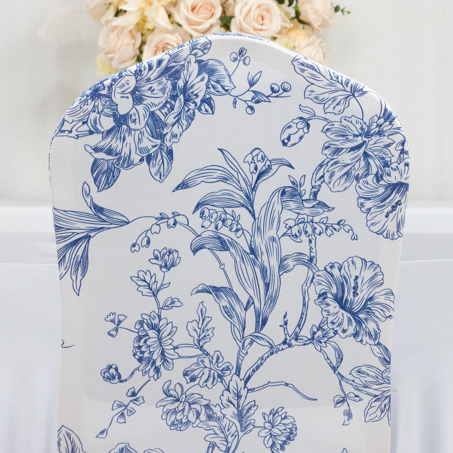 10 Pack Spandex Chair Covers for Banquet Chairs â€“ White Blue French Toile Reusable Stretch Slip-On Floral Covers