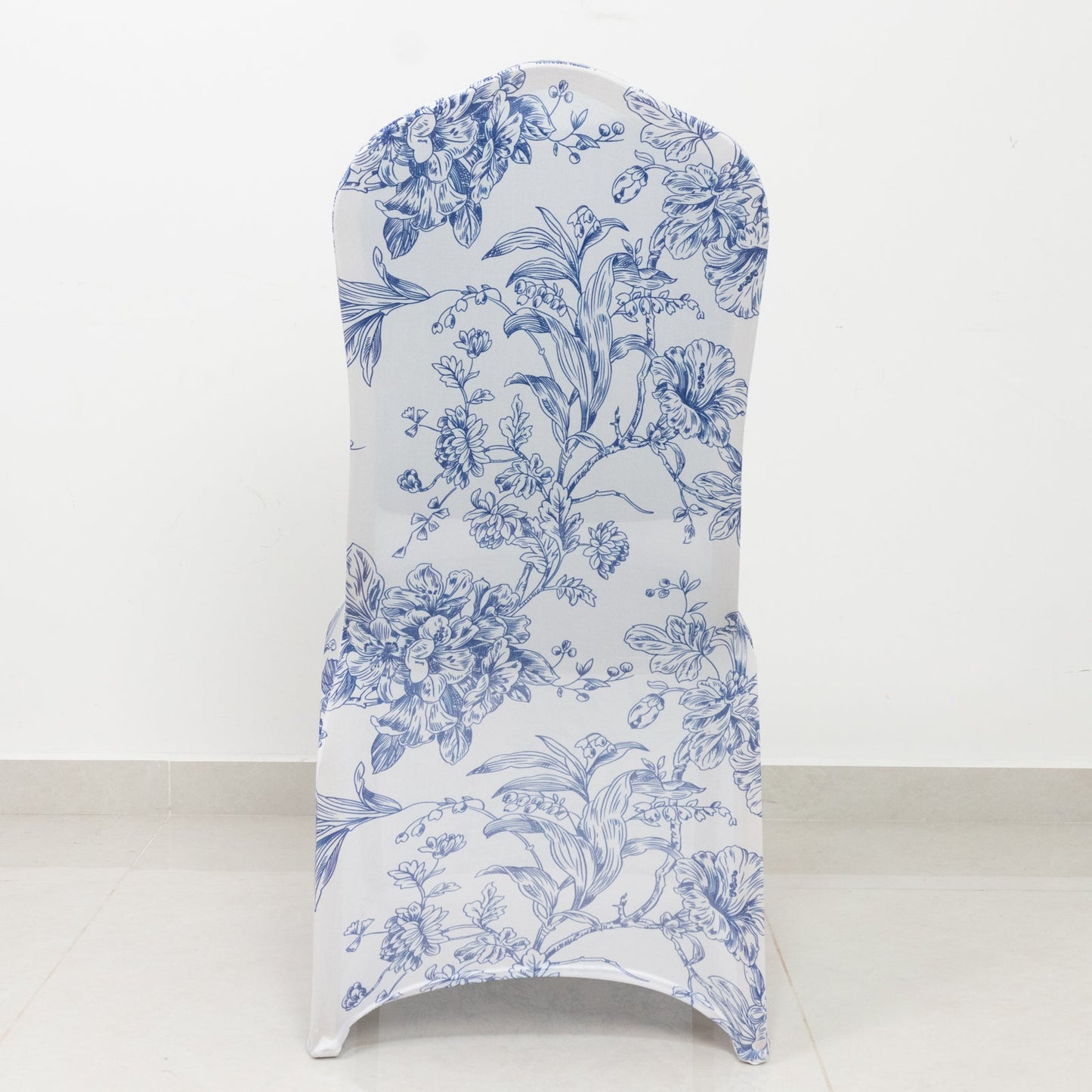 10 Pack Spandex Chair Covers for Banquet Chairs â€“ White Blue French Toile Reusable Stretch Slip-On Floral Covers
