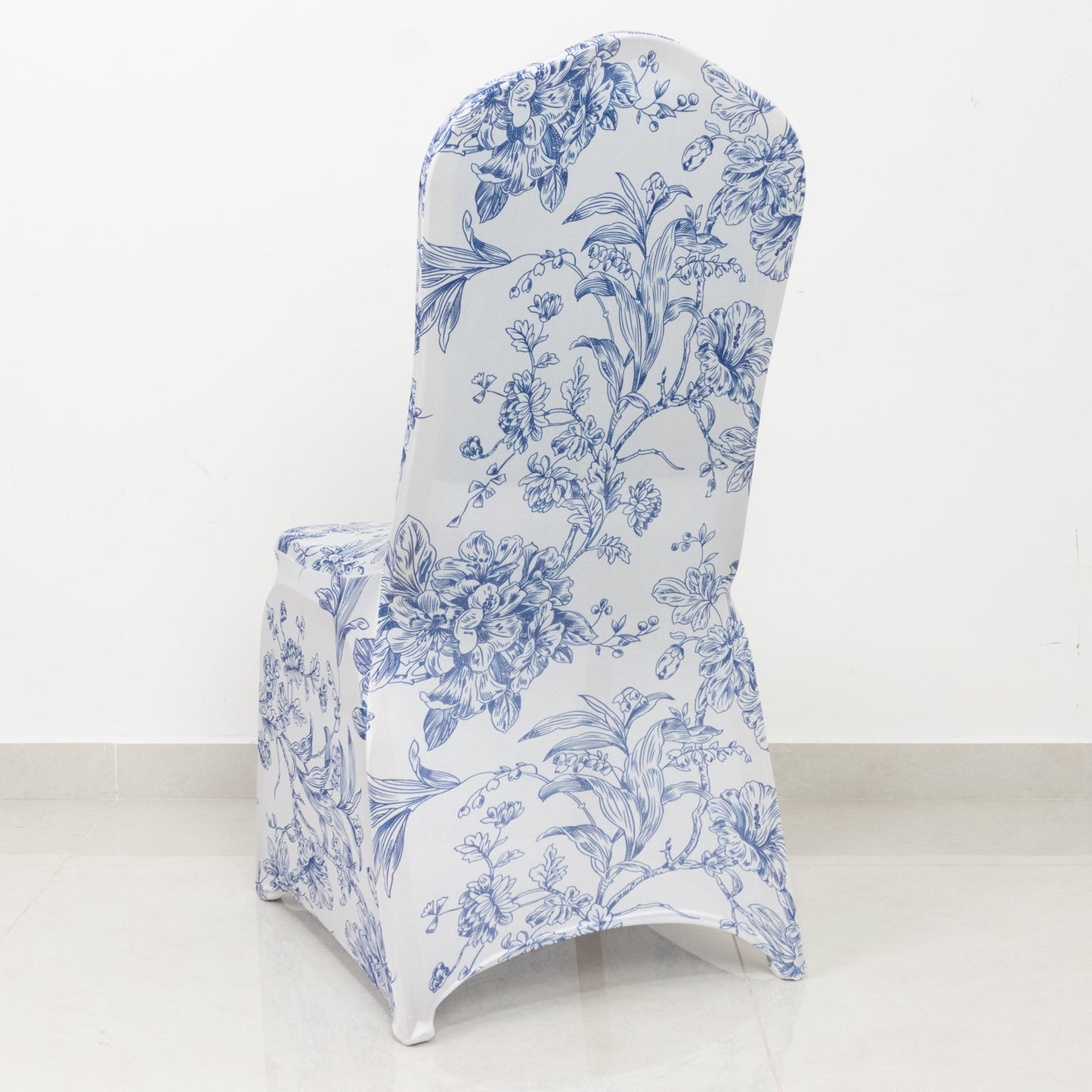 10 Pack Spandex Chair Covers for Banquet Chairs â€“ White Blue French Toile Reusable Stretch Slip-On Floral Covers